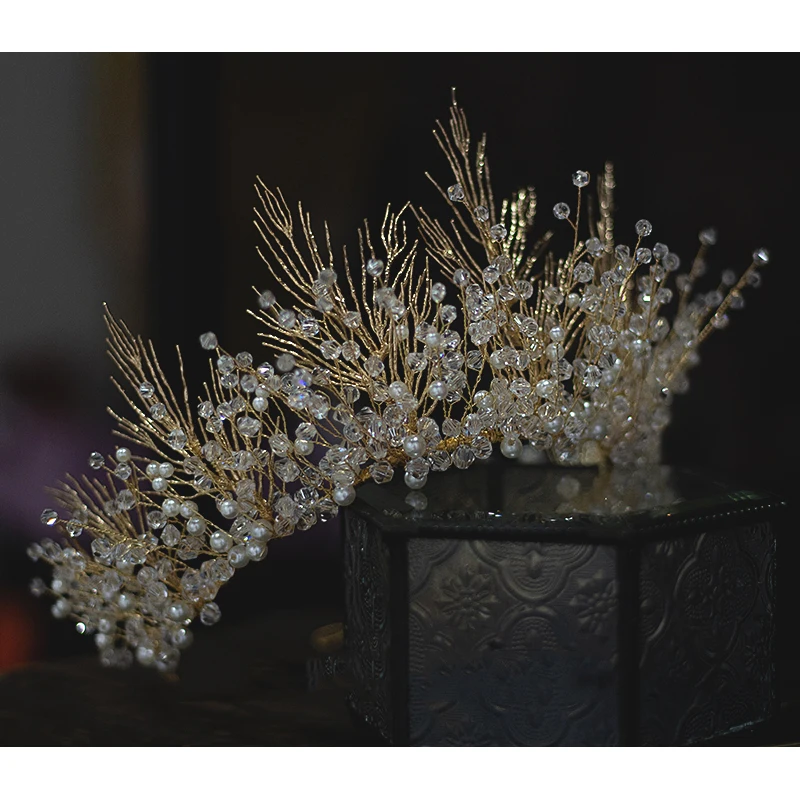 

HIMSTORY Gorgeous Handmade Royal Wedding Tiara Crowns Crystal Vine Branch Brides Headbands Evening Hair Jewelry Hair Accessories