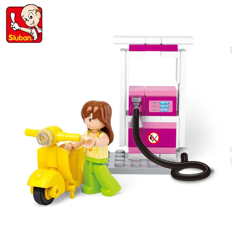 

Sluban Small Particle Building Block Toy Gas Station Model Boy Girl Assembling Interconnection Block Baby DIY Toys For Children