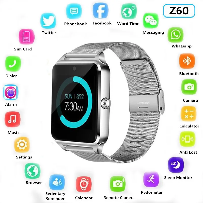 Z60 Смарт часы GT08 плюс металлический ремешок Bluetooth наручные Поддержка камеры Sim TF