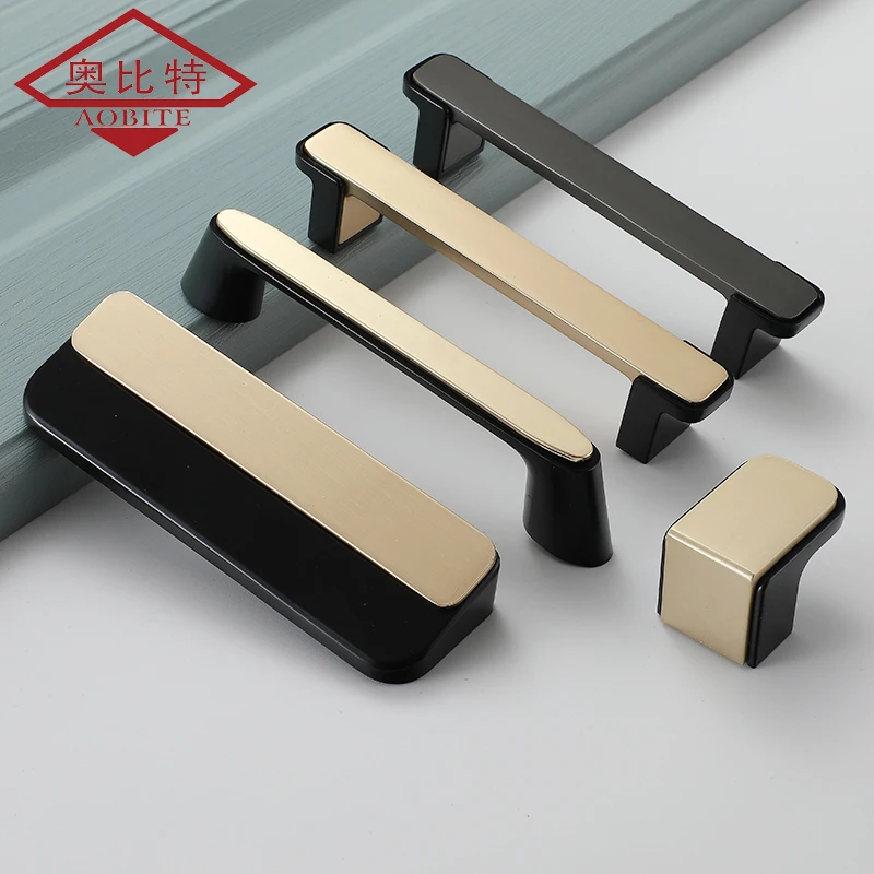 

AOBT Luxury Gold Black Shape Design Knobs Cupboard Drawer Pulls 128mm Single Hole Kitchen Cabinet Door Handles Wardrobe Hardware