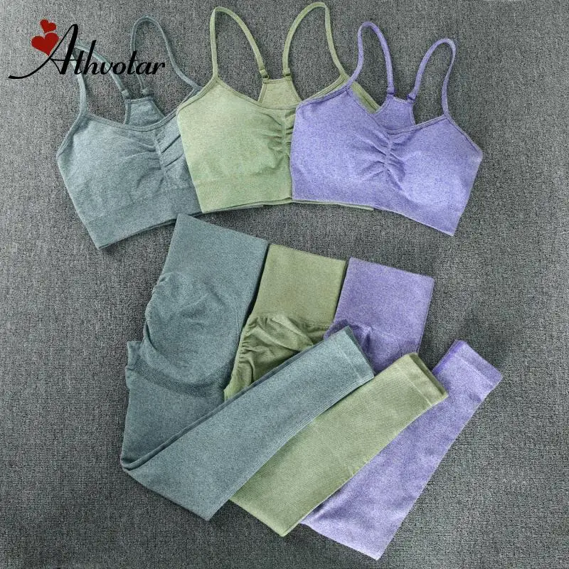 Seamless Gym Sets Fitness Sports Suits Womens Clothing High Waist Booty Leggings Bra Running Athletic Wear Yoga Set | Спорт и