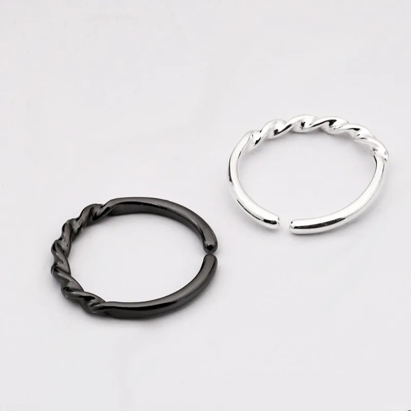 

Cute Girls Black Ring Jewelry Female Fashion Silver Plated Rings For Women Accessories Geometric Trendy Lady Adjustable
