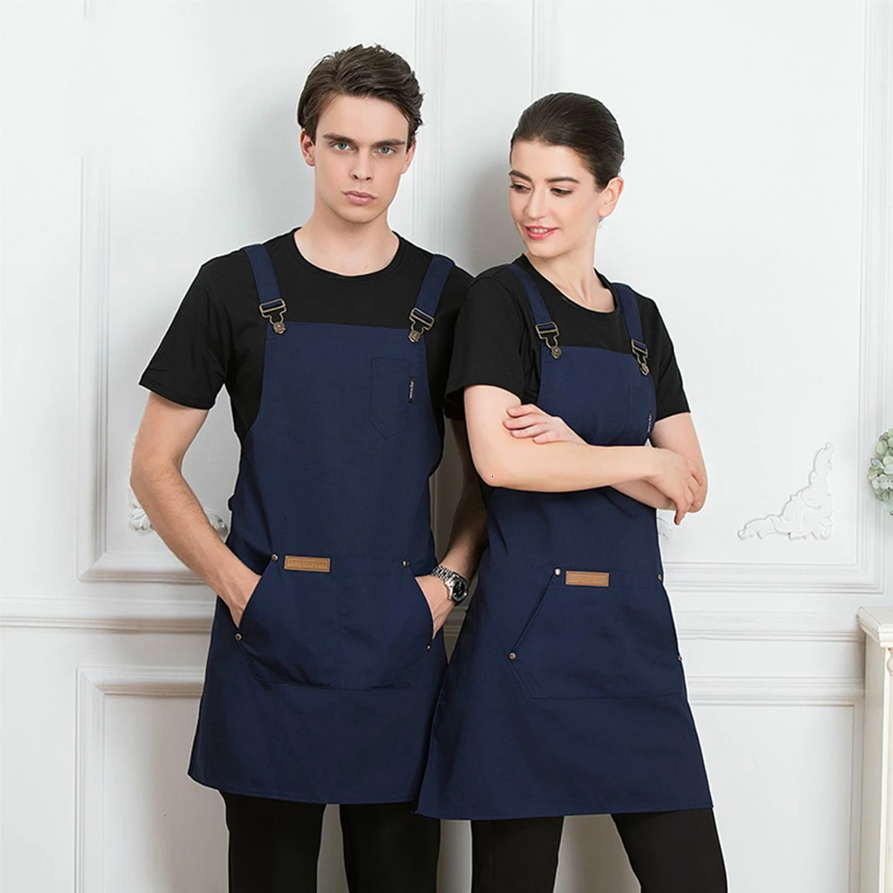 Navy Apron 1 Мужская мода шеф-повара Кухонный Фартук Кофейня парикмахер без рукавов Рабочая Униформа нагрудник рабочая одежда противообрастающие фартуки - Цвет: Navy Apron 1