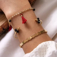 bohemian beach ethnic style bracelet black bead tassel bracelet for women 2021 3pcsset girls jewelry gift wholesale