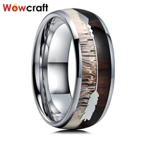 8mm tungsten carbide rings for men women wedding bands koa wood arrow deer antler inlay domed polished shiny comfort fit