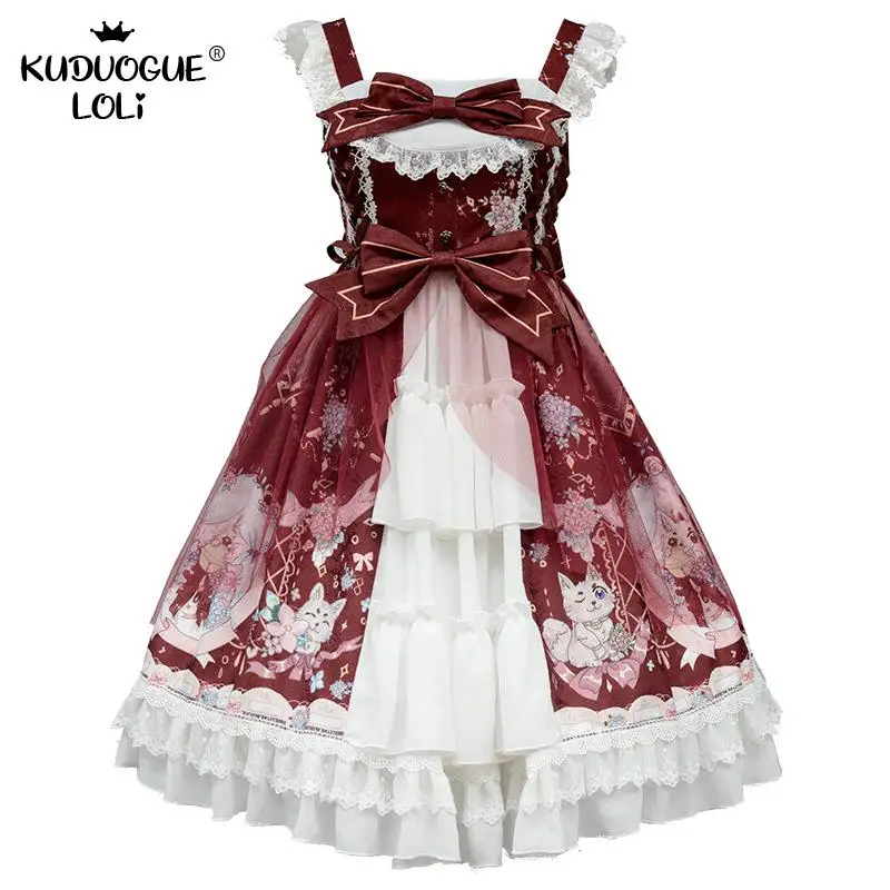 Женское элегантное платье с винтажным принтом праздничное принцессы Jsk красный