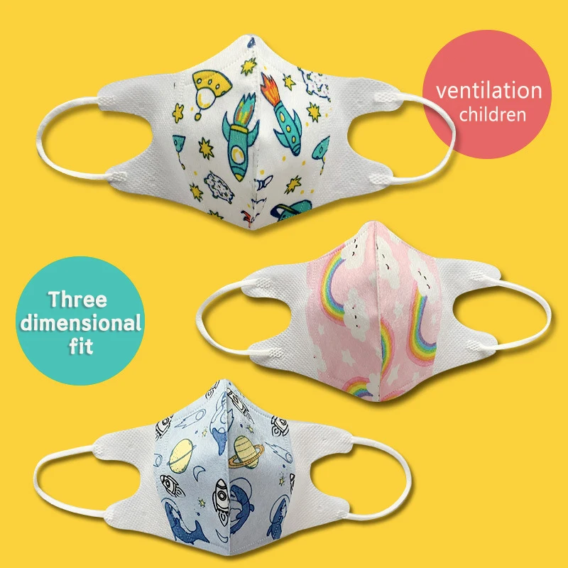 

50pcs Disposable 3d Mask Baby Child Three Layers Dustproof And Breathable With Melt Blown Cloth Cartoon Print Face Mask