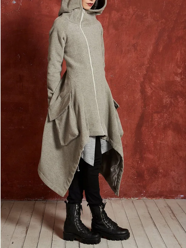 Женский Тренч на молнии длинные пальто с капюшоном и длинным рукавом Осень-зима
