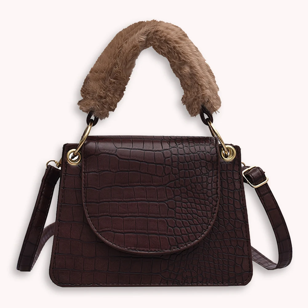 

PU Leather Crossbody Bags Handle Tote Simple SimpleSolid Color Summer Retro Plush Totes for Women 2020 Trend