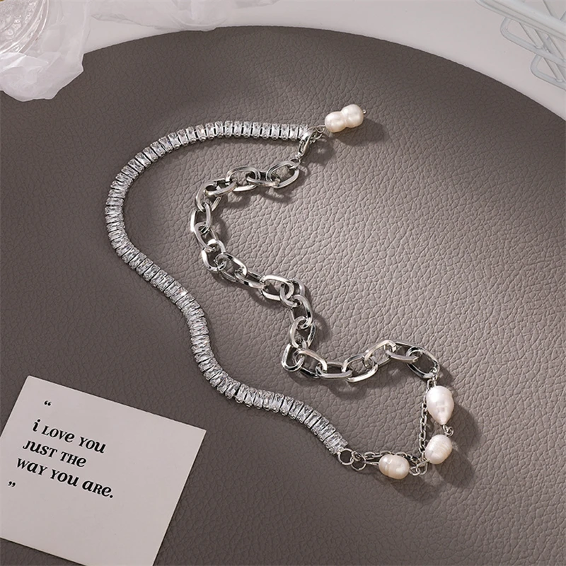 

Ladies Necklace Pearl Stitching Zircon Chain Necklace Sweet Girl Clavicle Chain Trend Fashion Sense Collar Personality Design