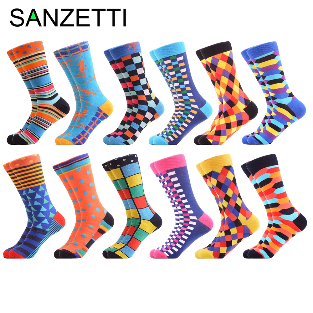 SANZETTI 12 пара/лот 2020 Новые забавные мужские удобные повседневные носки с круглым