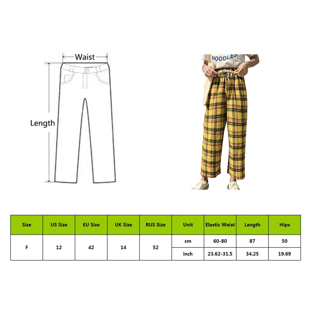 CALOFE 2019 модные женские брюки в желтую клетку стиле Харадзюку на лето и осень