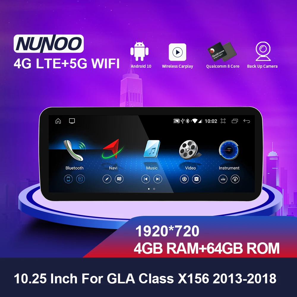 Автомагнитола Nunoo Android 10 0 сенсорный экран 25 дюйма DVD плеер 4 Гб 64 ГБ для Mercedes Benz GLA X156