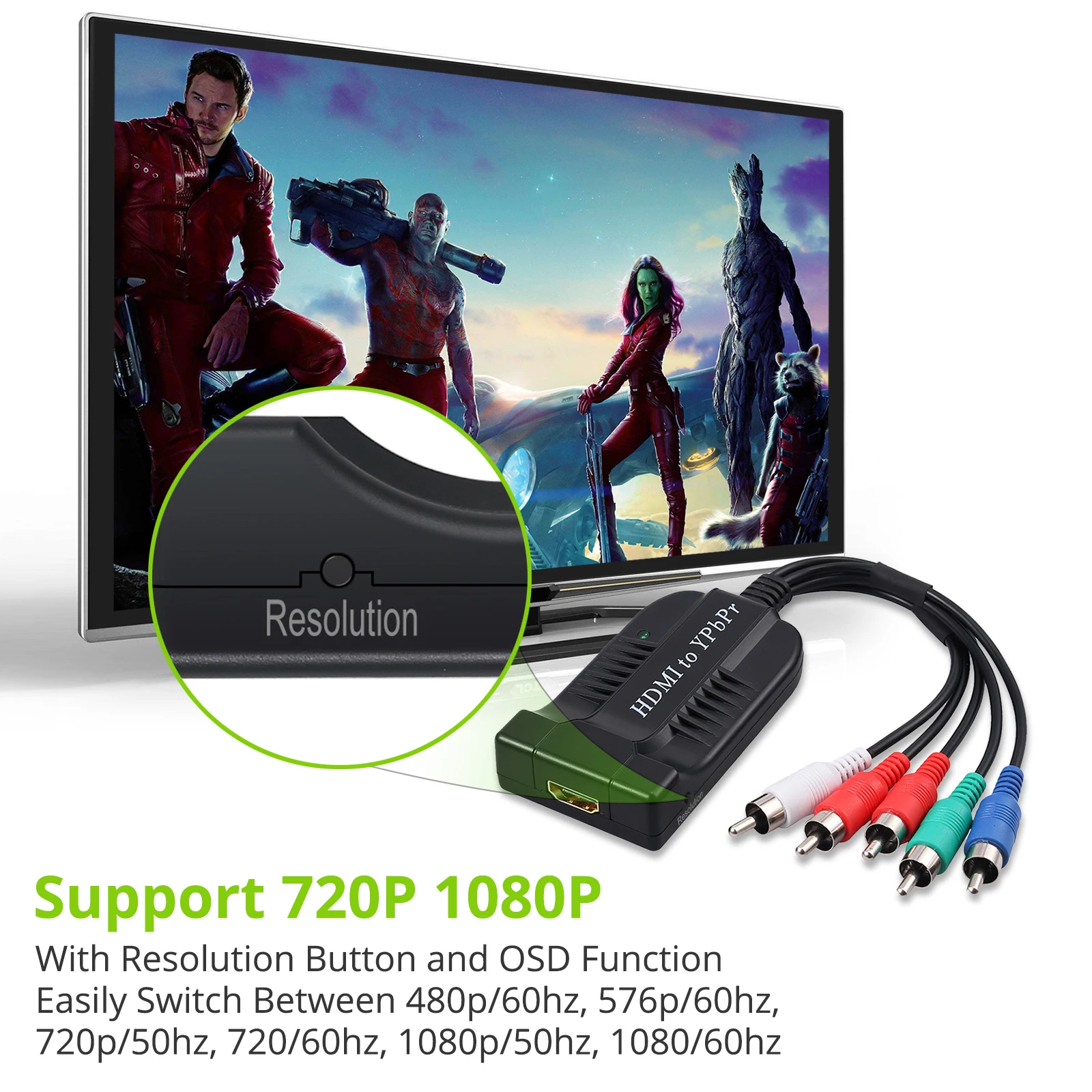 PROZOR 1080P HDMI совместим с конвертер YPbPr R/L аудио выходом компонентным видео штекером 5