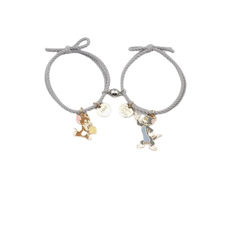 

2PCS Couple Bracelets for Women Men Charm Black and White Couple Cat Rope Braided Long Distance Magnetic Bracelet Lover Jewelry