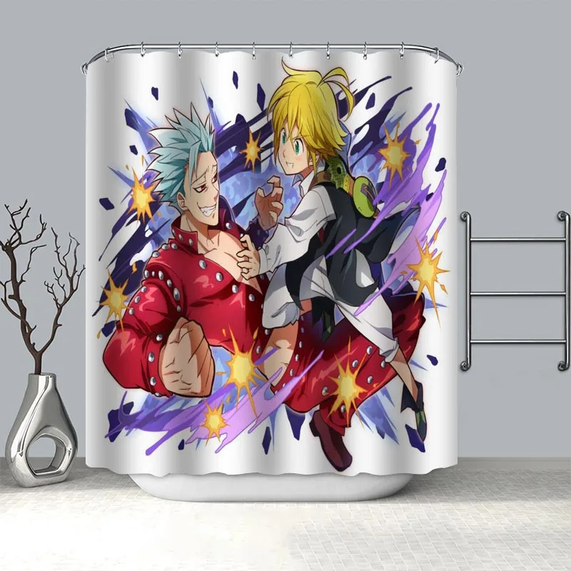

100% Polyester Fabric Custom Nanatsu no Taizai Shower Curtain Modern Bathroom Curtain Waterproof HD Printing Bath Curtain