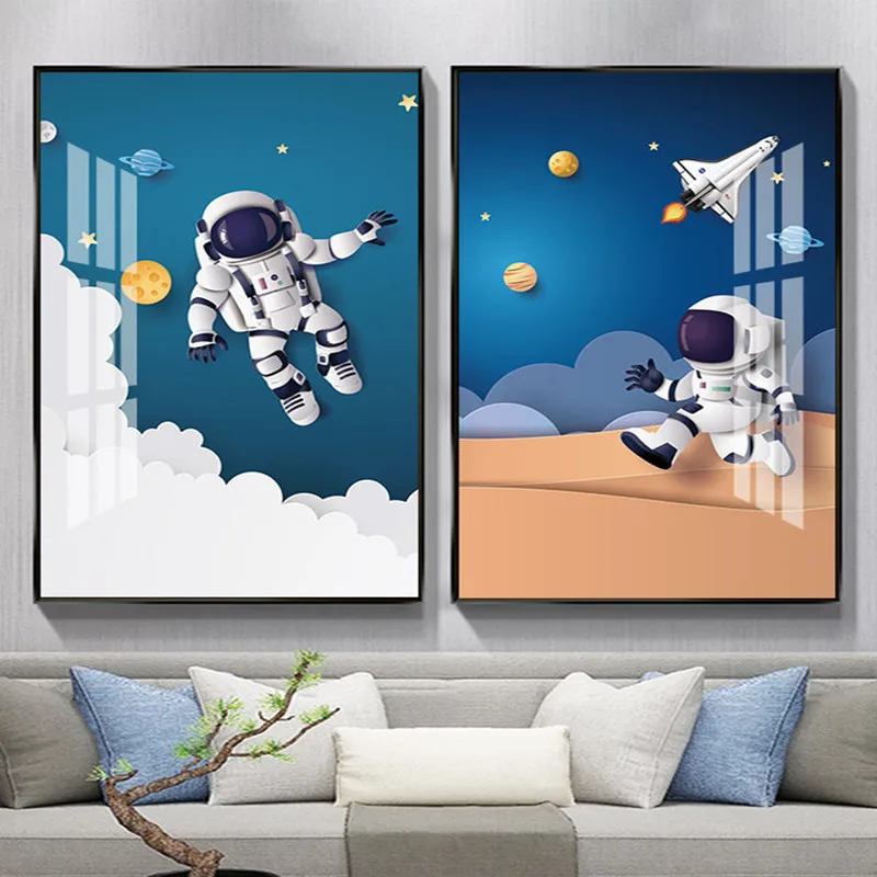 

Modern Canvas Painting Wall Art Cartoon Poster Prints Astronaut Wall Pictures Paintings for Children Kids Room Home Decor Art