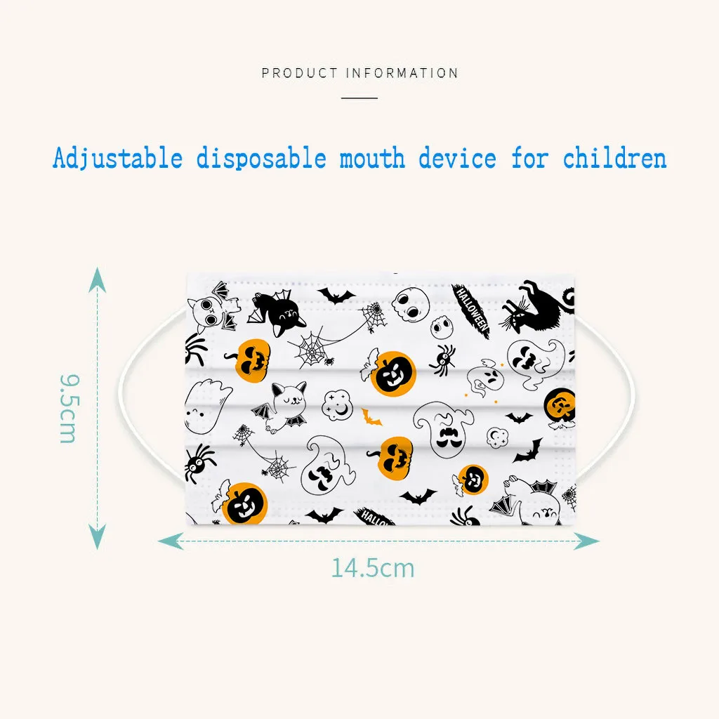

10/20/30/40/50/100 PCS Face Mask Children's Disposable Face Mask 3Ply Ear Loop Halloween Print Mouth Face Cover Mascarilla