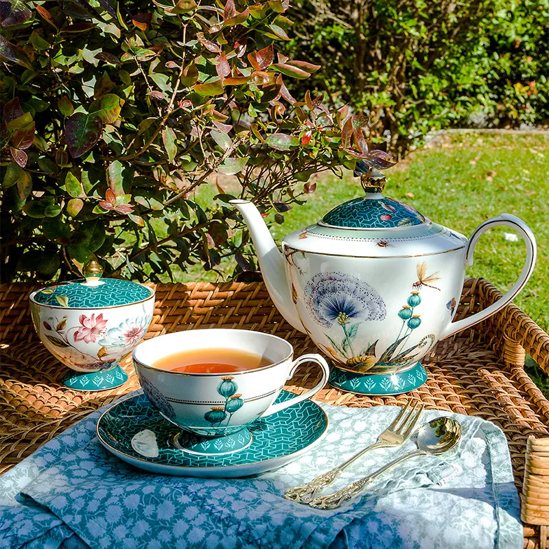 Bohemia Coffeeware Ceramic Flowers Birds Tea Cup Gift Box Bone China Coffee Mug Milk Pot Sugar Bowl Afternoon Teapot Coffee Pot
