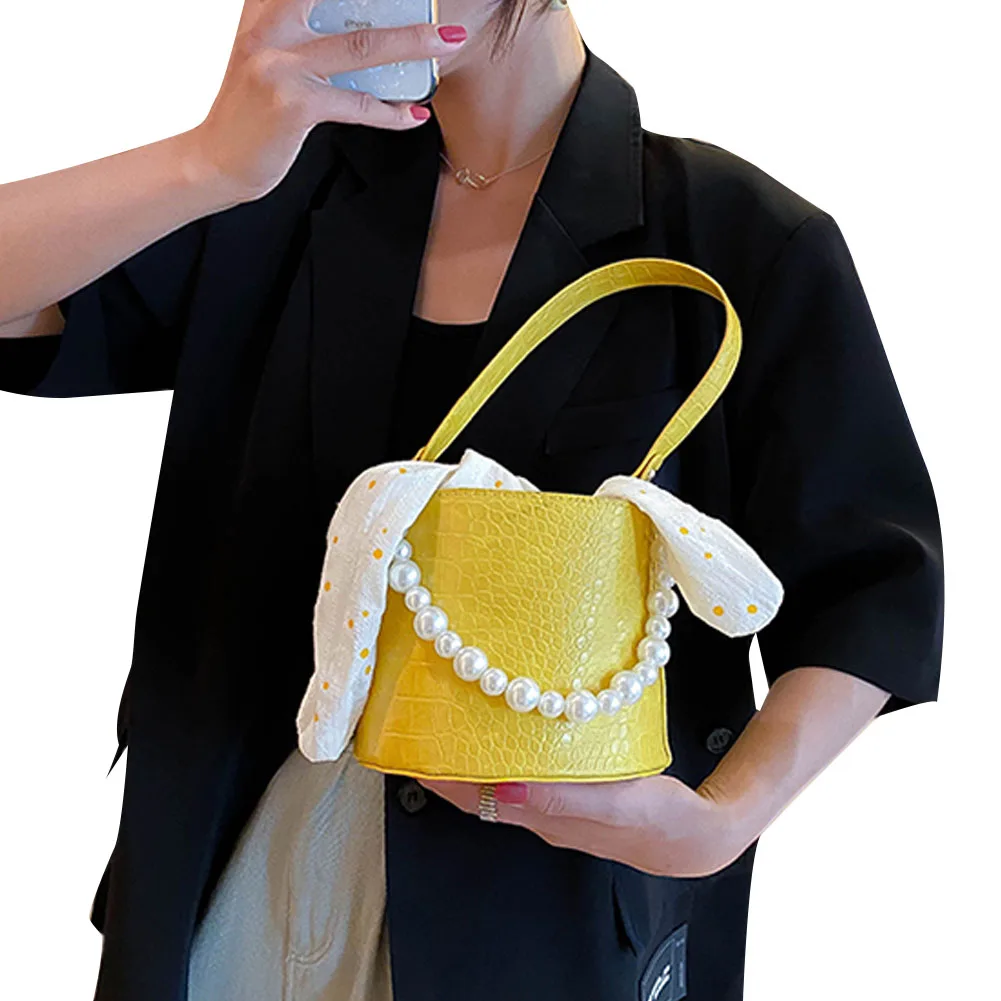 

Women's Crocodile Pattern Pearl Handbag Fashion Wild Bucket Bag Casual Shoulder Crossbody Bags