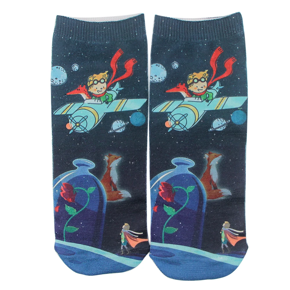 SP696 1 Pair The Little Prince Cartoon Fashion Sports Short Socks for Children Women Girls 3D Printed Pattern Socks