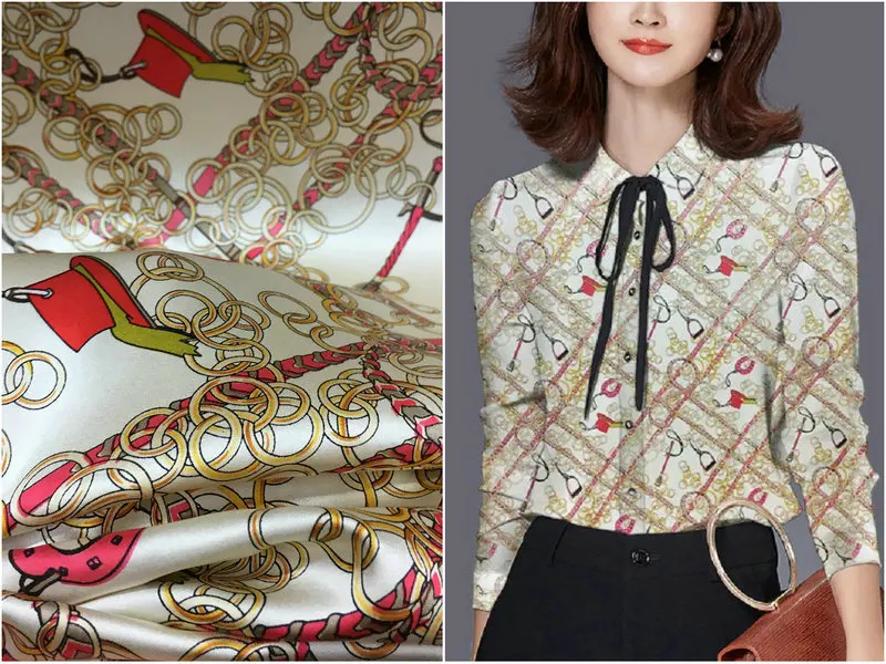

108cm wide 19mm 97% mulberry silk & 3% spandex chain stretch print stretch silk satin fabric for dress shirt clothes cheongsam