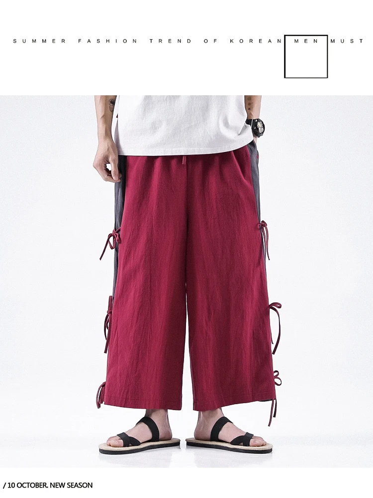 Sinicism Store мужские новые хлопковые льняные повседневные брюки мужские винтажные широкие брюки мужские осенние большие брюки на пуговицах длинные брюки