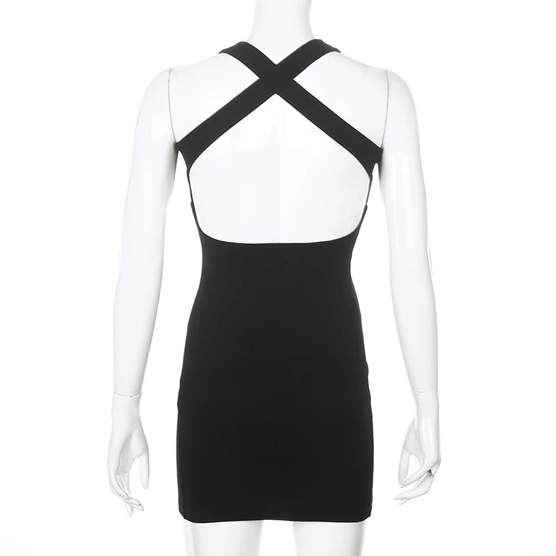 

Ribbed Knitted Sexy Backless Y2k Mini Dress Women Chic 2021Summer Sleeveless Bodycon Sundress Basic Female Party Dresses Club