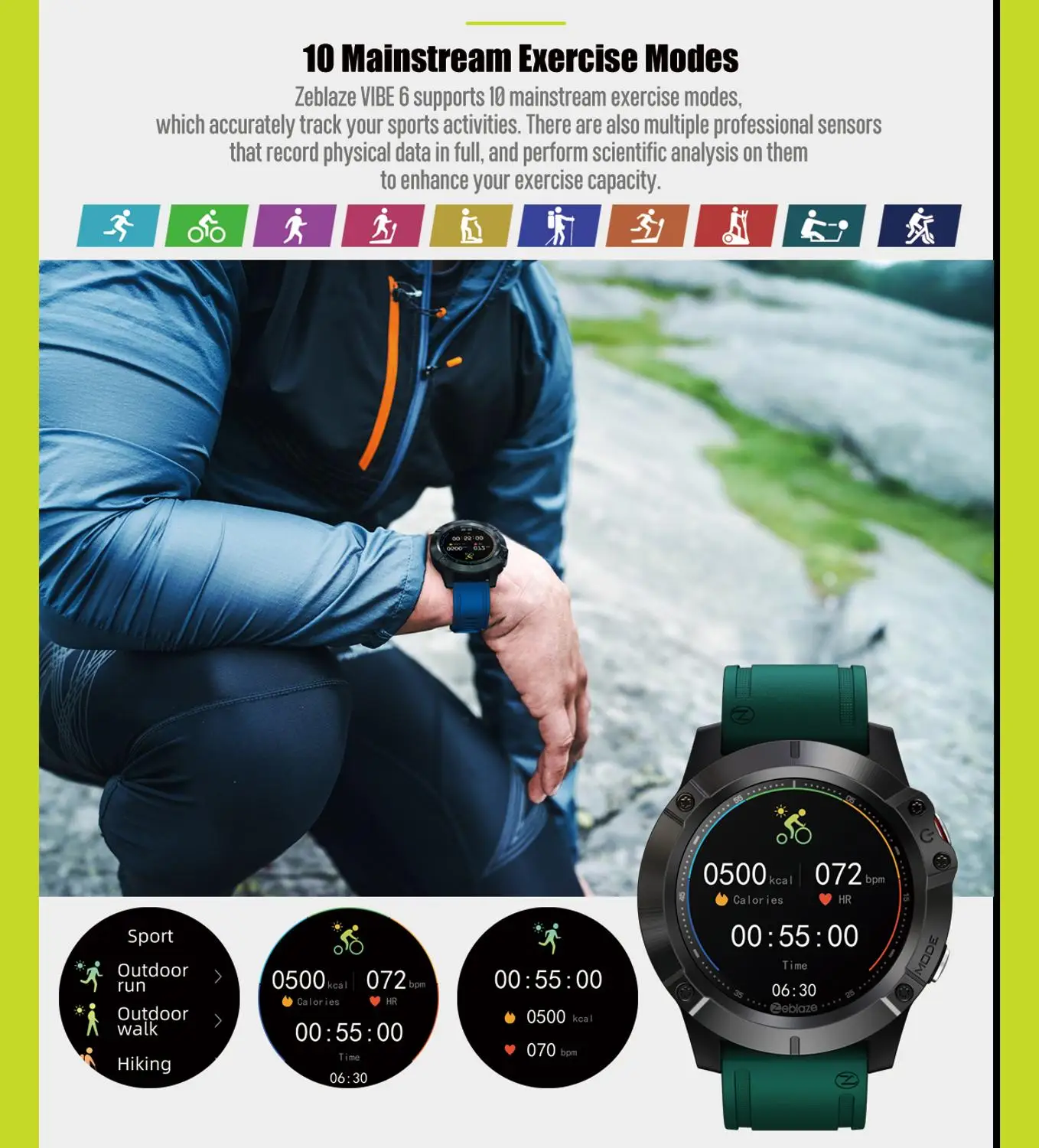 

Amazofit Store Global Version Zeblaze VIBE6 Outdoor Smartwatch Life Waterproof 25-day Battery Life 300mAh For Android IOS Phone