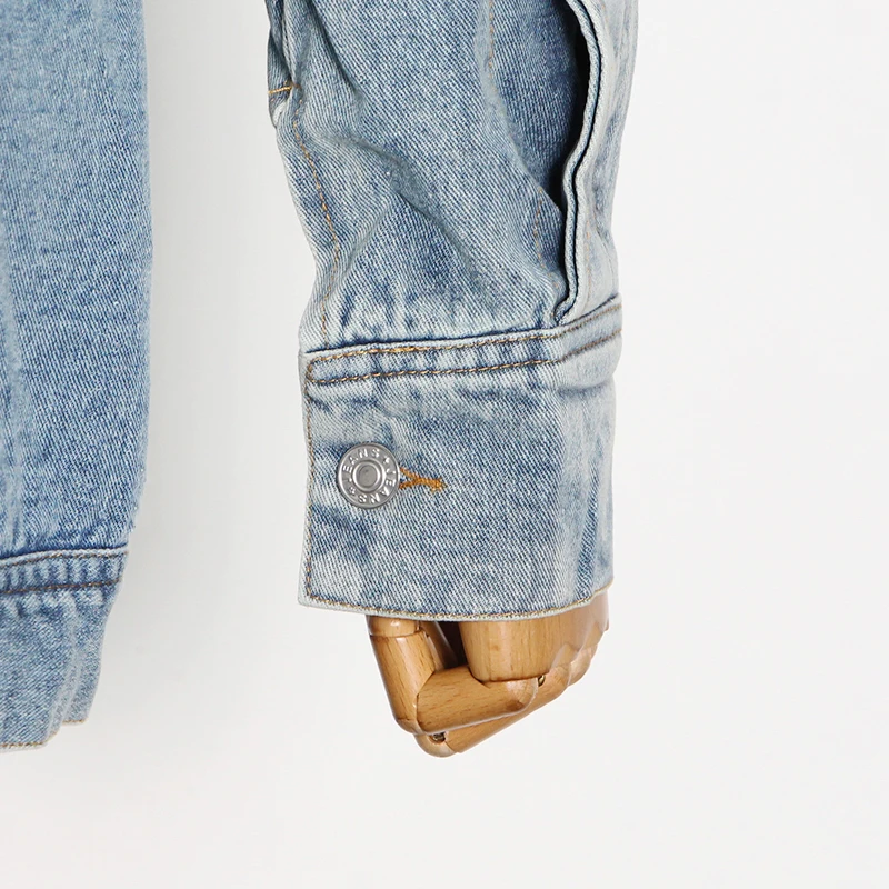 

CHICEVER Blue Jacket For Women Lapel Long Sleeve High Waist Lace Up Asymmetrical Back Hole Hollow Out Denim Coat Female 2021 New