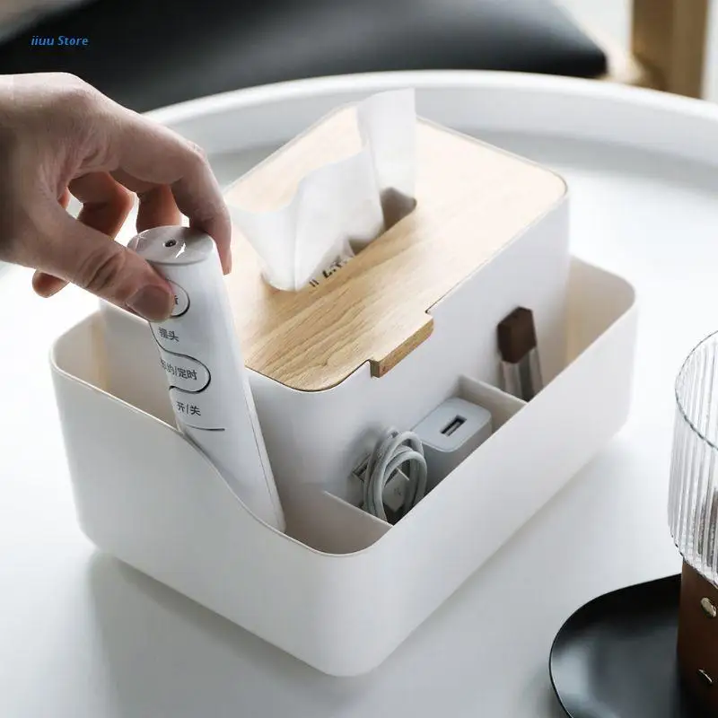 

L5YE Rectangular Wooden Cover Tissue Box Desktop Remote Control Storage Box Cosmetic Makeup Organizer Home Office Supplies Rack