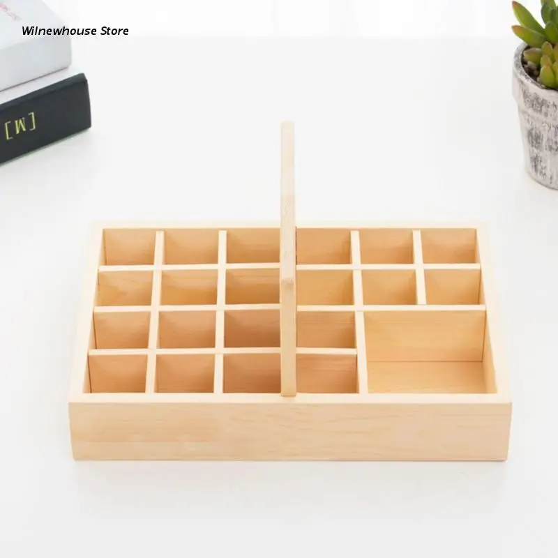 

F62A Essential Oil Storage Box Case Wooden Organizer Holds 21 Bottles with Handle Portable for Carrying Home Storage Display