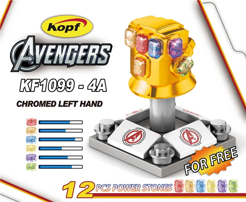 

KF1099-4 KF1099-4A Building Blocks Left Hand Figures Thanos Endgame Bricks Heroes 12Pcs Power Stone Toys For Children