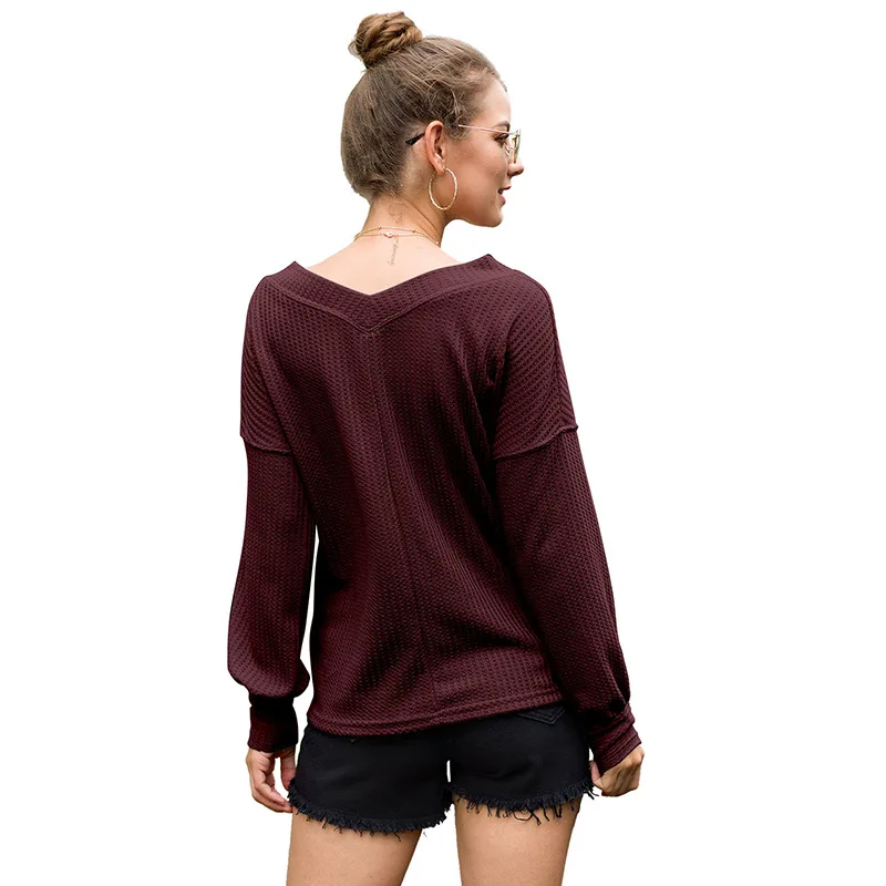 

Autumn Winter Casual V Neck 5 Solid Color Sweater Patchwork Knitted Loose Siz S-2xl Women Pullover Jl-bfz219