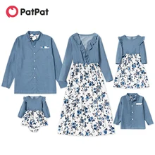 PatPat 2021 Hot Sale Summer And Spring Mosaic Cotton Family Matching Floral Sets Flounce Tank Dresses And Denim Tops Family Look