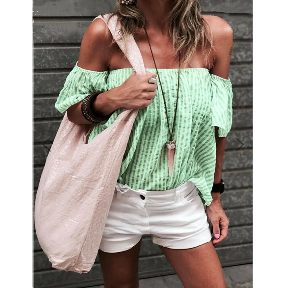Hirigin летние повседневные женские топы с открытыми плечами коротким рукавом