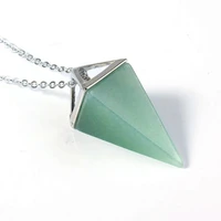fyjs unique silver plated square pyramid pendant original green aventurine necklace link chain jewelry