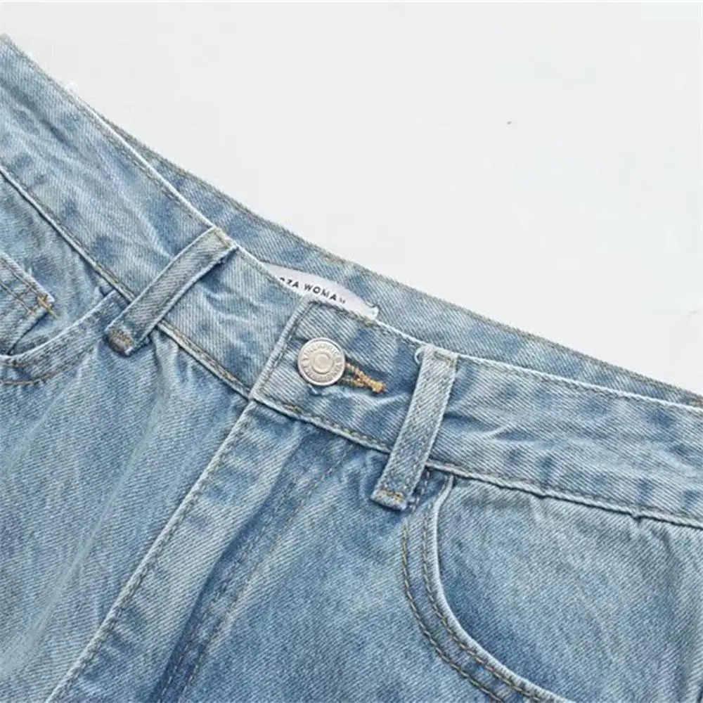 Женские прямые джинсы с завышенной талией свободные меховым краем осень