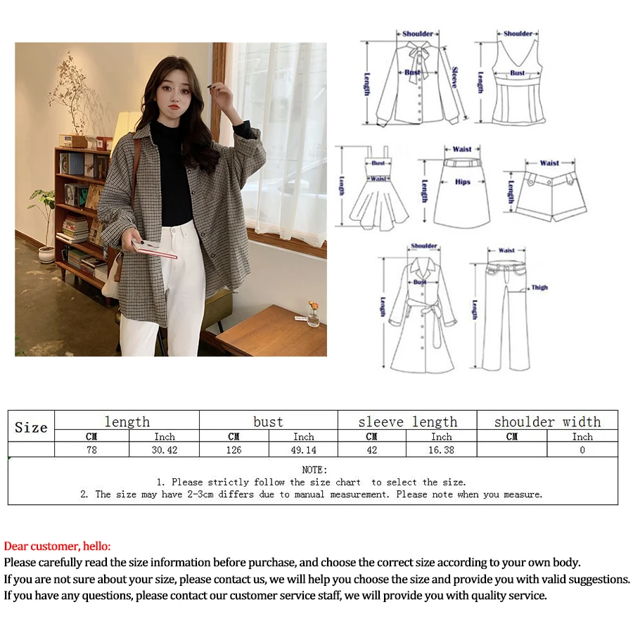 

Plaid Lapel Shirt Woman Harajuku Long Sleeve Single Breasted Slim Shirt Ladies Fall Loose Shirt Women 2020