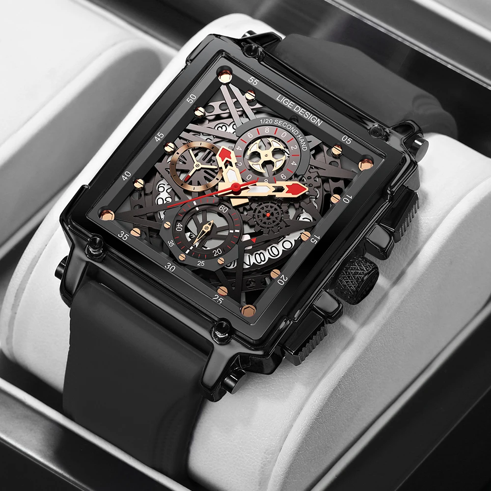 

LIGE 2021 Mens Watches Luxury Waterproof Quartz Watch for Men Silicone Watch Auto Date Chronograph Male Clock Relogio Masculino
