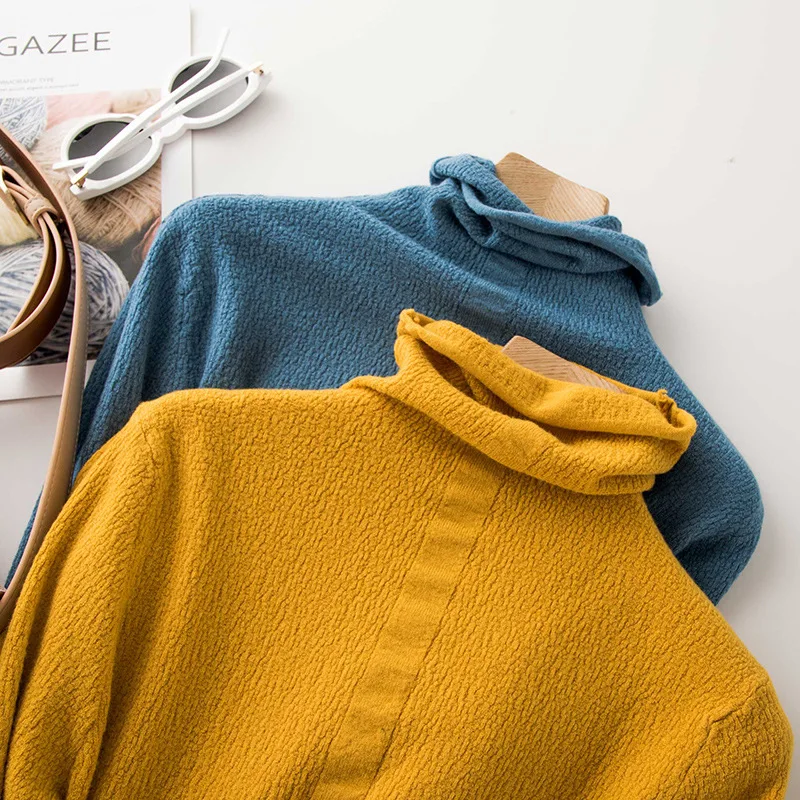 Женский свитер с воротником-хомутом вязаный джемпер коротким рукавом свободный