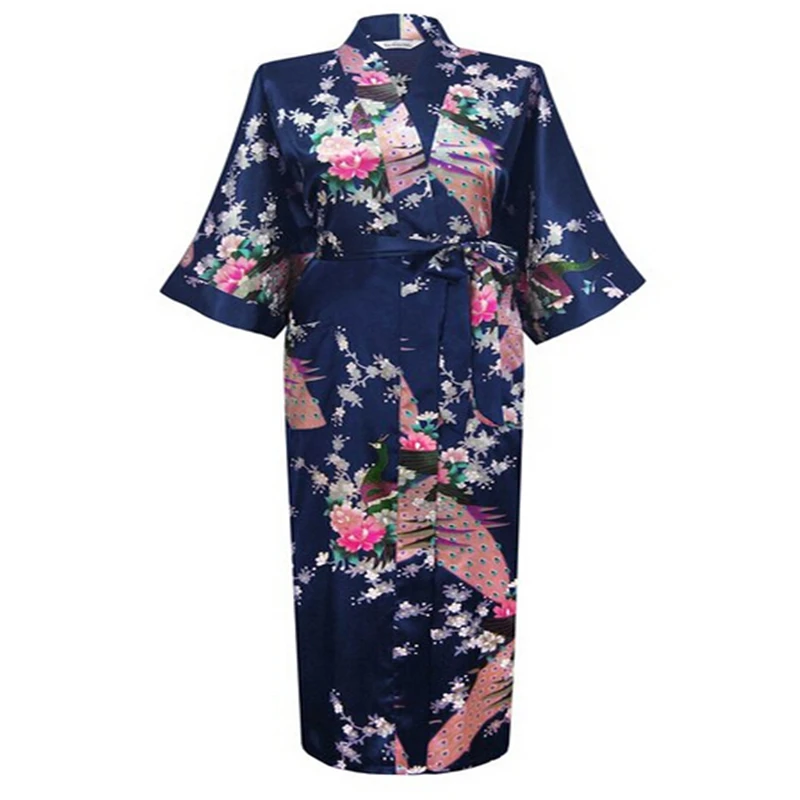 

Long Nightgown Floral Peacock Sleepwear Women Wedding Party Bride Bridesmaid Robe Rayon Kimono Bathrobe