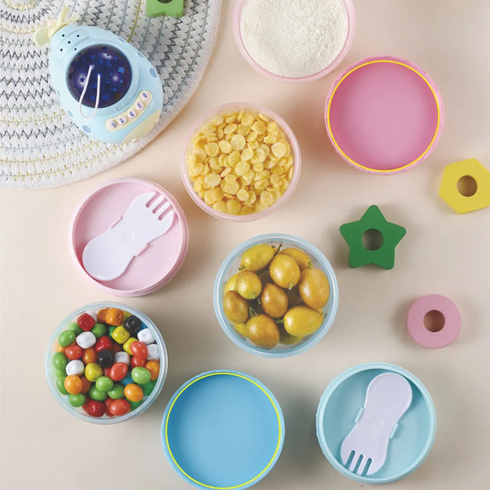

2 Layers Baby Food Storage Tank with Lid Fork Portable Outdoor Transparent Plastic Infant Toddler Milk Powder Snack Container