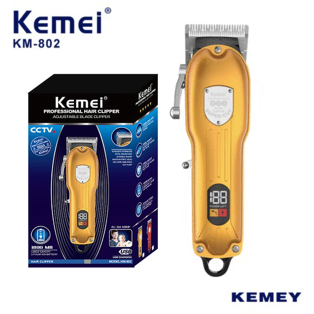 kemei KM-802 Barber Clipper Electric Hair Trimmer Cordless Shaver Mens Cutting Machine USB Rechargeable | Бытовая техника