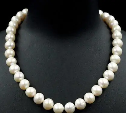 

10-11MM White Freshwater Pearl Necklace Beaded 925 Sterling Silver
