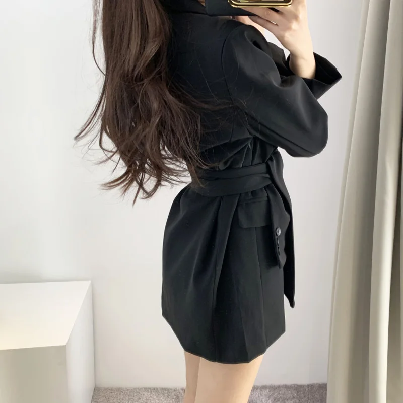 Женский блейзер с поясом Mozuleva Осеннее офисное платье-блейзер вырезом и уличная