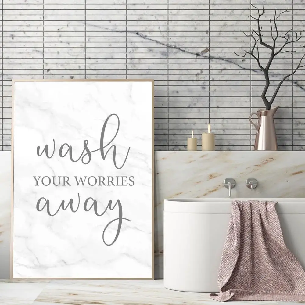 Расслабляйте и расслабляйте в туалете мойте свои заботы постер на мраморную