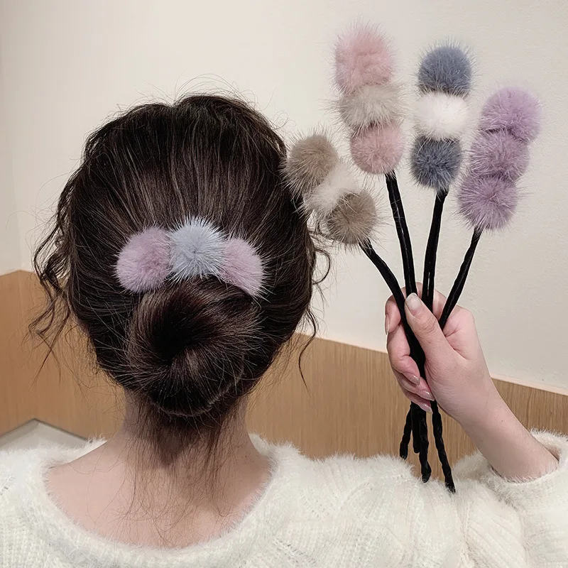 

Vintage Faux Fur Hairpin Bun Hairstyle Hair Stick Women Elegant Hair Scrunchies Hair Maker Tools Hair Accessories Roller Bun