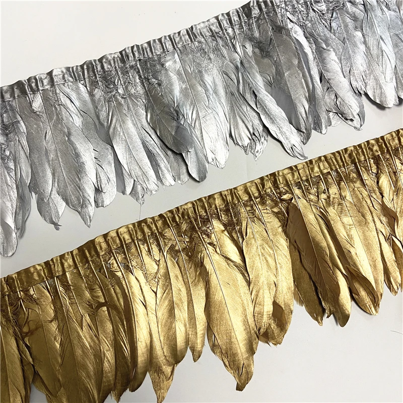 

2Meters Gold Silver Dipped Goose Feathers for Decoration on Tape Trims Fringe Ribbon Goose Feather Trim Handicraft accessories