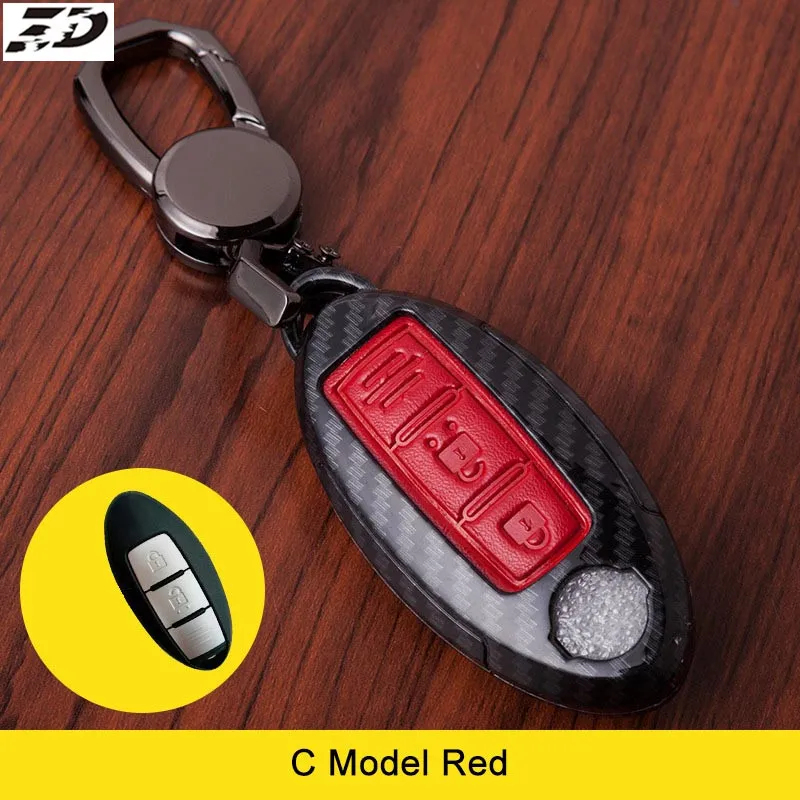 Чехол для автомобильного ключа из углеродного волокна и кожи Nissan Teana X Trail Qashqai Livina